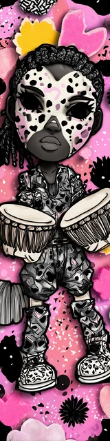 Free teacher bookmark featuring a masked teacher with a drum
